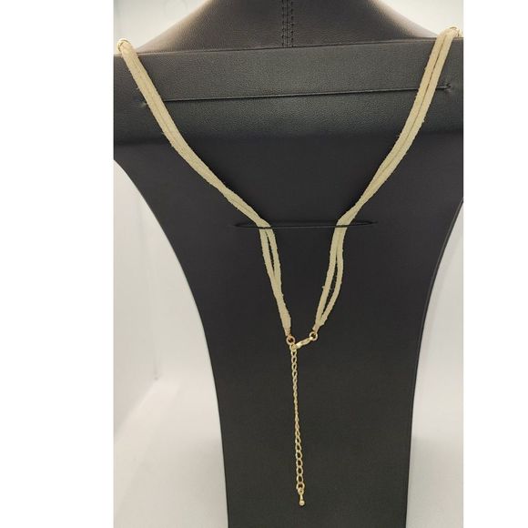 Agate Gold-plated Pendant Beaded Necklace w/ Leather Strap 17" - Picture 3 of 6